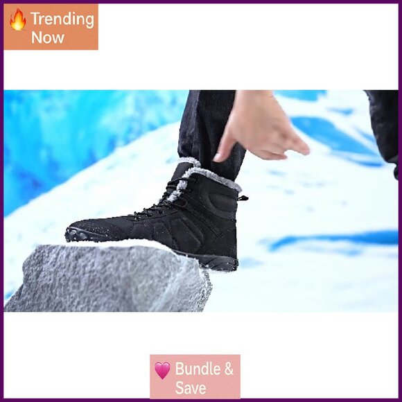 Winter Snow Boots Warm Fur Lined Anti-Slip Wide Toe Box Ankle Booties - Picture 8 of 8